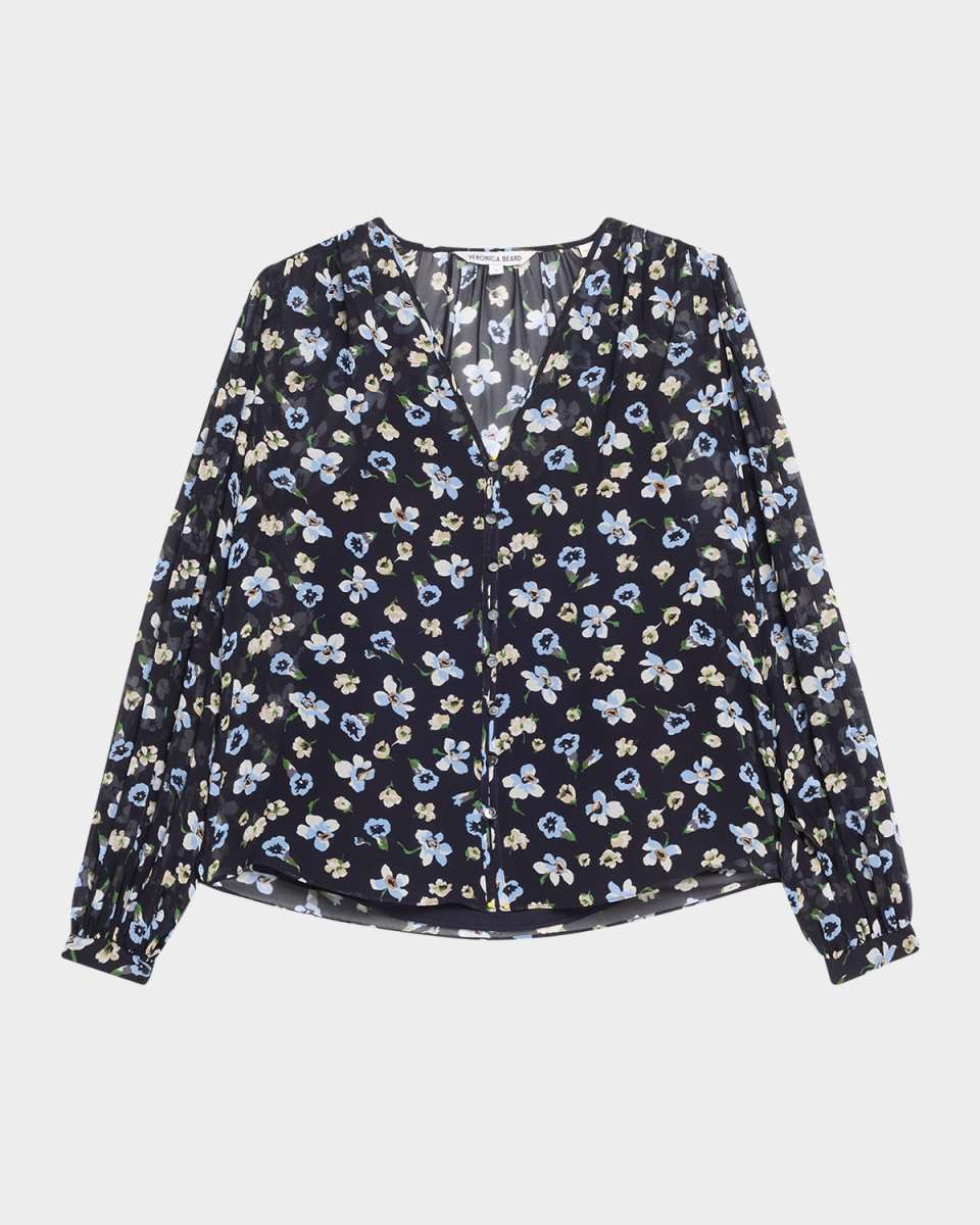 Alec Long-Sleeve Floral Silk Top